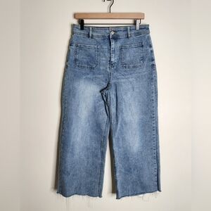 Oat New York Women's Blue Denim Wide Leg Crop Jeans Sz 10/30 Casual Scandi Girl